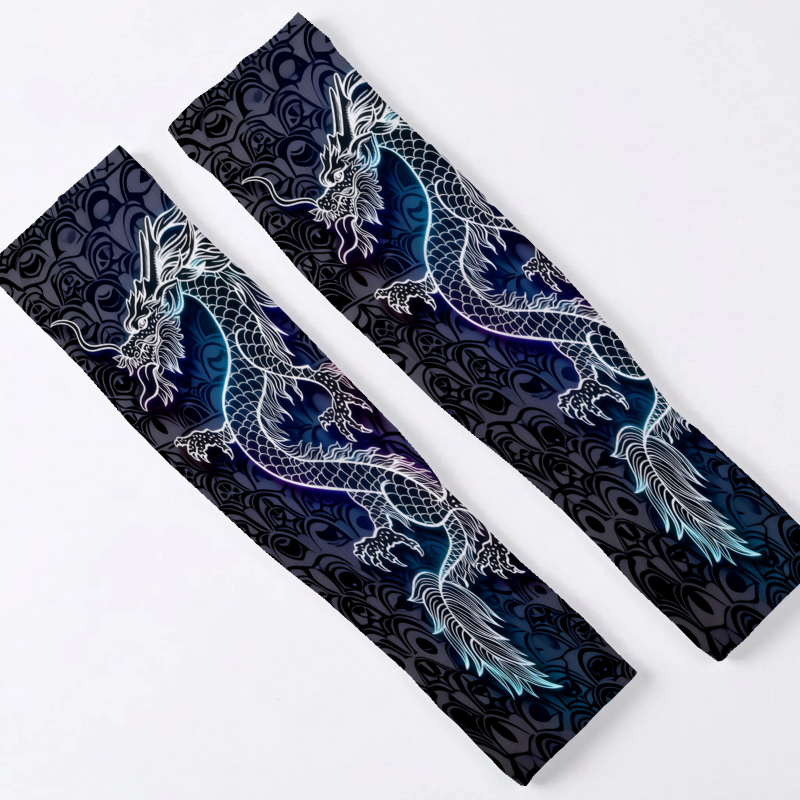 TEMU 1 Paire de Manchettes Rafraîchissantes pour Homme et Femme avec Imprimé Dragon - Manchettes de Sport Bleu Foncé avec Trou pour , Élastiques