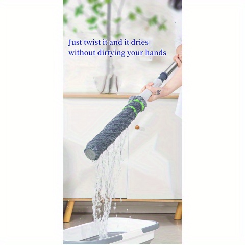 easy twist hands free mop with one hand twist wrinkle resistant design ergonomic handle no hand washing needed durable grey microfiber for kitchen bedroom living room floors versatile floor cleaner userfriendly cleaner textured cleaning cloth sturdy construction pet owners details 0