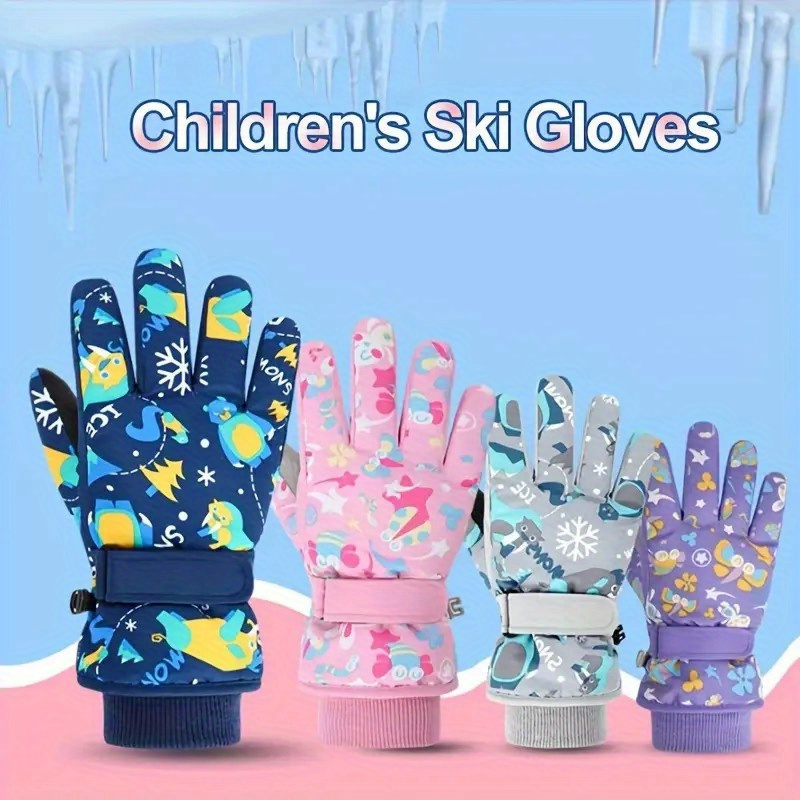 

1 Pair Of Winter Children's Ski Gloves Warm Outdoor Windproof, Cold-proof, Waterproof, Thickened Fleece, Cartoon Graffiti Unisex Versatile Colors