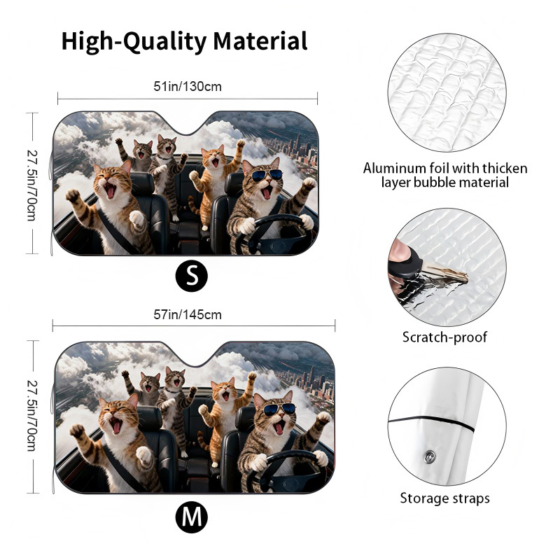 TEMU 1pc, A Cute Cat-shaped Car Sunshade That Folded For Storage, Effectively Protects Against Sunlight And Helps Keep The Car Cool And Pleasant. It