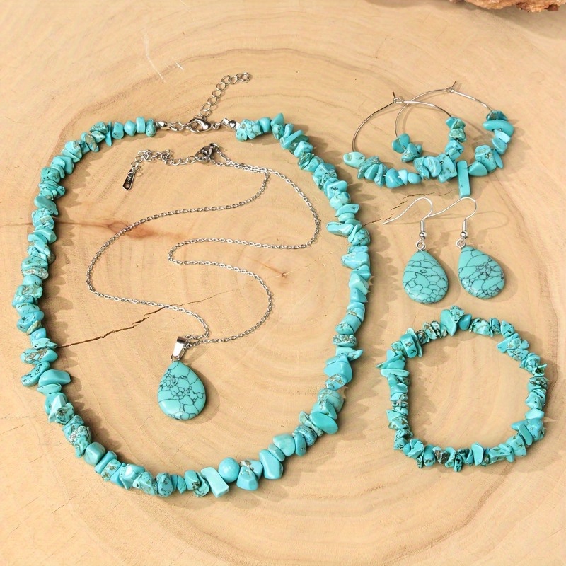 TEMU Bohemian Jewelry Set For Women, Of Earrings, 2 Necklaces & 1 Bracelet, Handmade Irregular Jewelry Set, Vintage-style, Perfect For Daily Wear,
