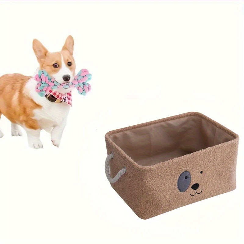 

1 panier de rangement confortable pour animaux de compagnie, grand panier de rangement en polyester pour jouets, vêtements, nourriture - Pas besoin de piles, motif chien et chat mignons