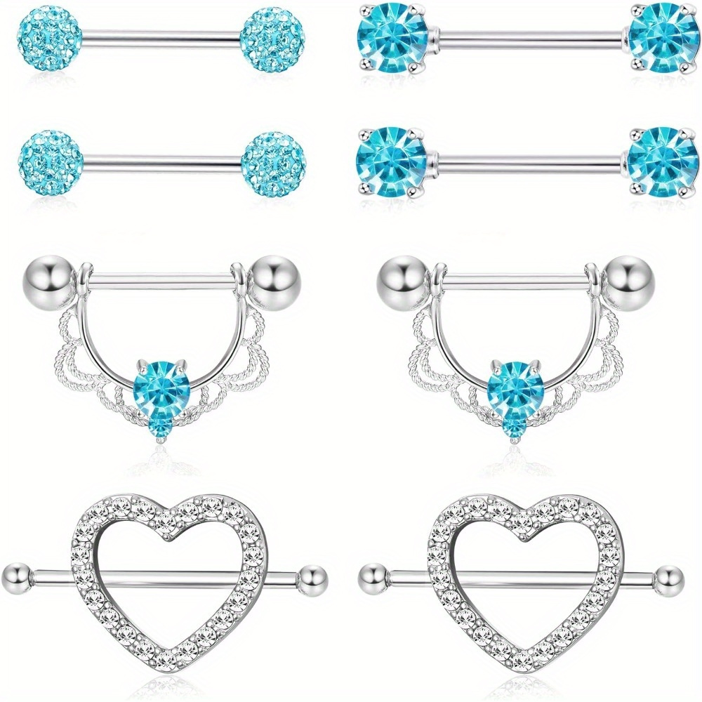 Image of 8pcs Compatible For Women Stainless -shaped Body Piercing Rings - Barbell Jewelry, Elegant & Piercing For Nose, Lip, Navel, Hypearn, - Wear, & Hygienic Piercing Jewelry