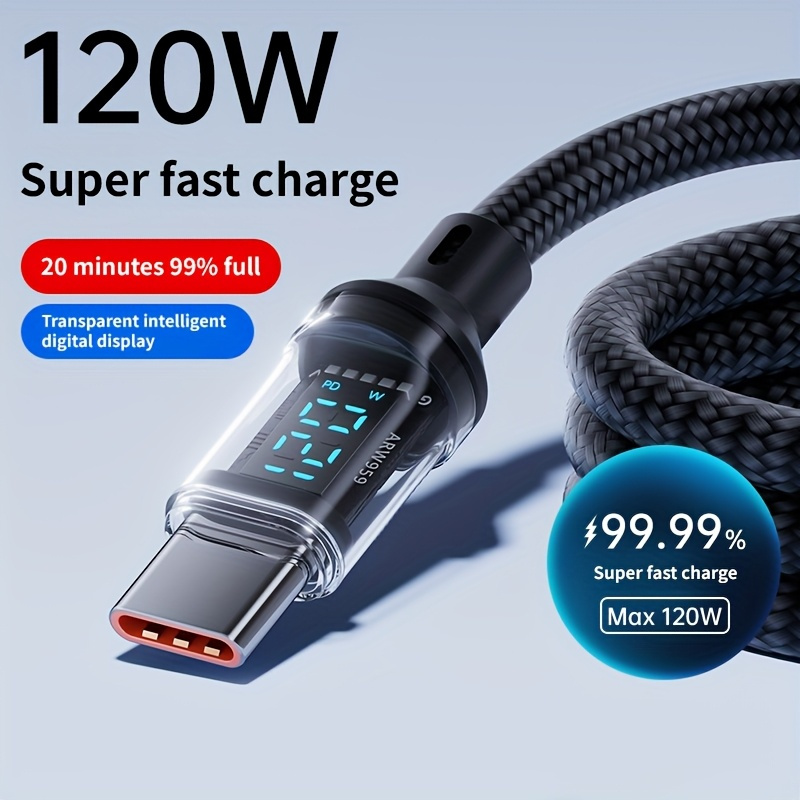 super fast charging cable 120w usb type c type c to type c charging cable with lcd display real    