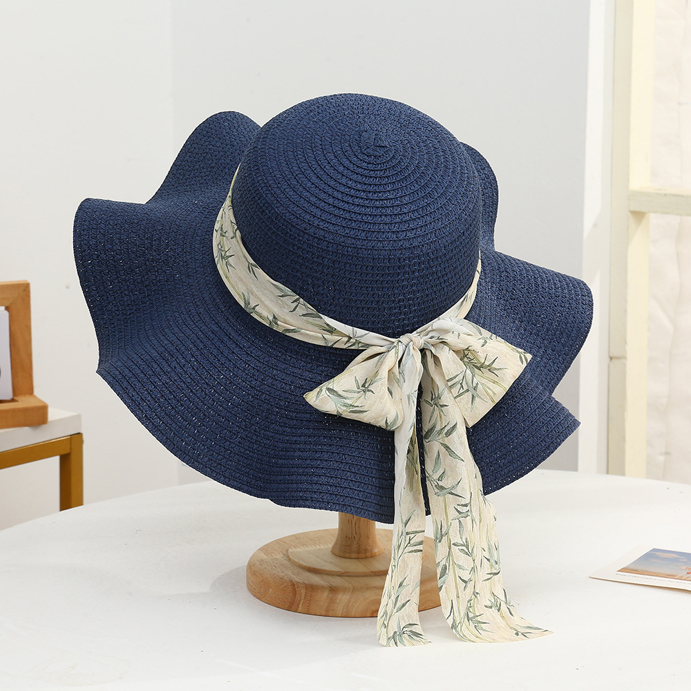 Image of 2026 Fashionable Casual Bowknot Ribbon Straw Hat, High-end Beach Hat With Wide Brim For Women