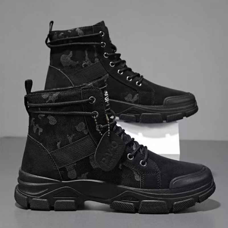 Comfortable Men's Anti-slip Windproof High-top Laced Hiking Boots For Outdoor Walking, Running, , Motorcycle Boots