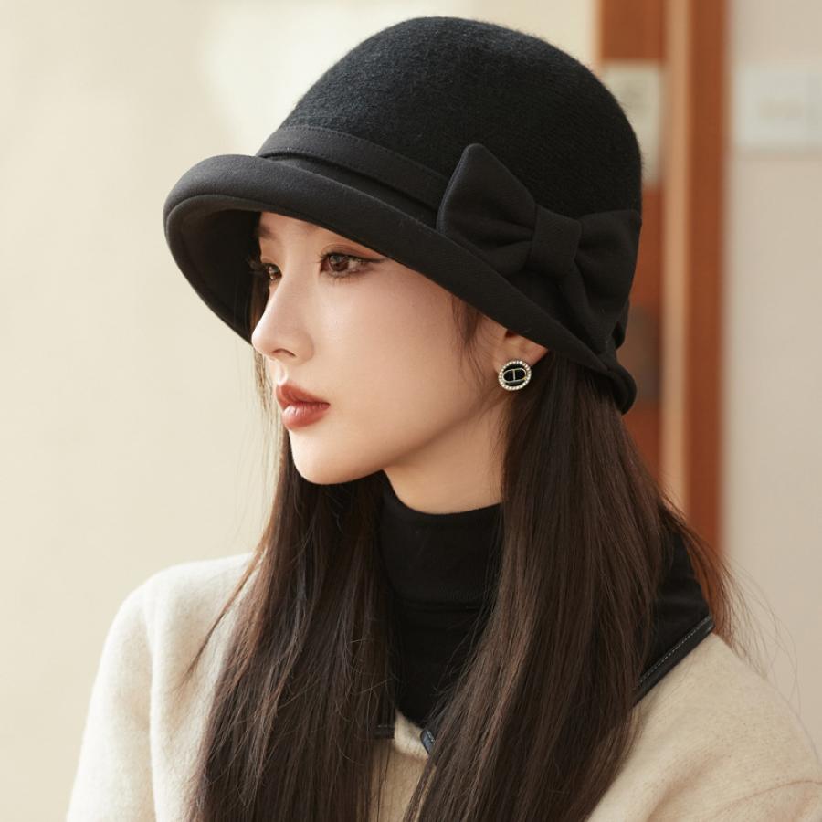 women wool bucket hat bowknot lightweight winter cap - Temu display picture 1