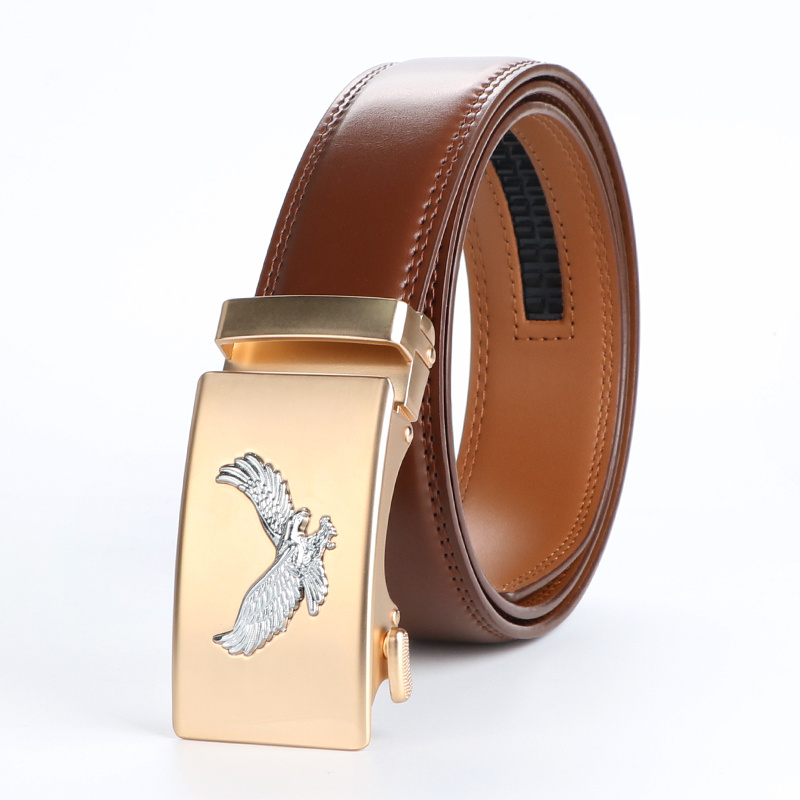 Men's Adjustable Leather Ratchet Belt with Alloy Buckle