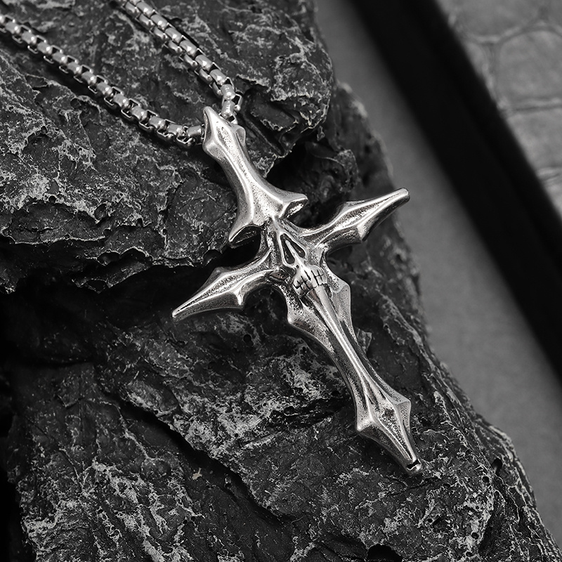 Punk Dark Skull Bone Cross Necklace, Trendy Pendant