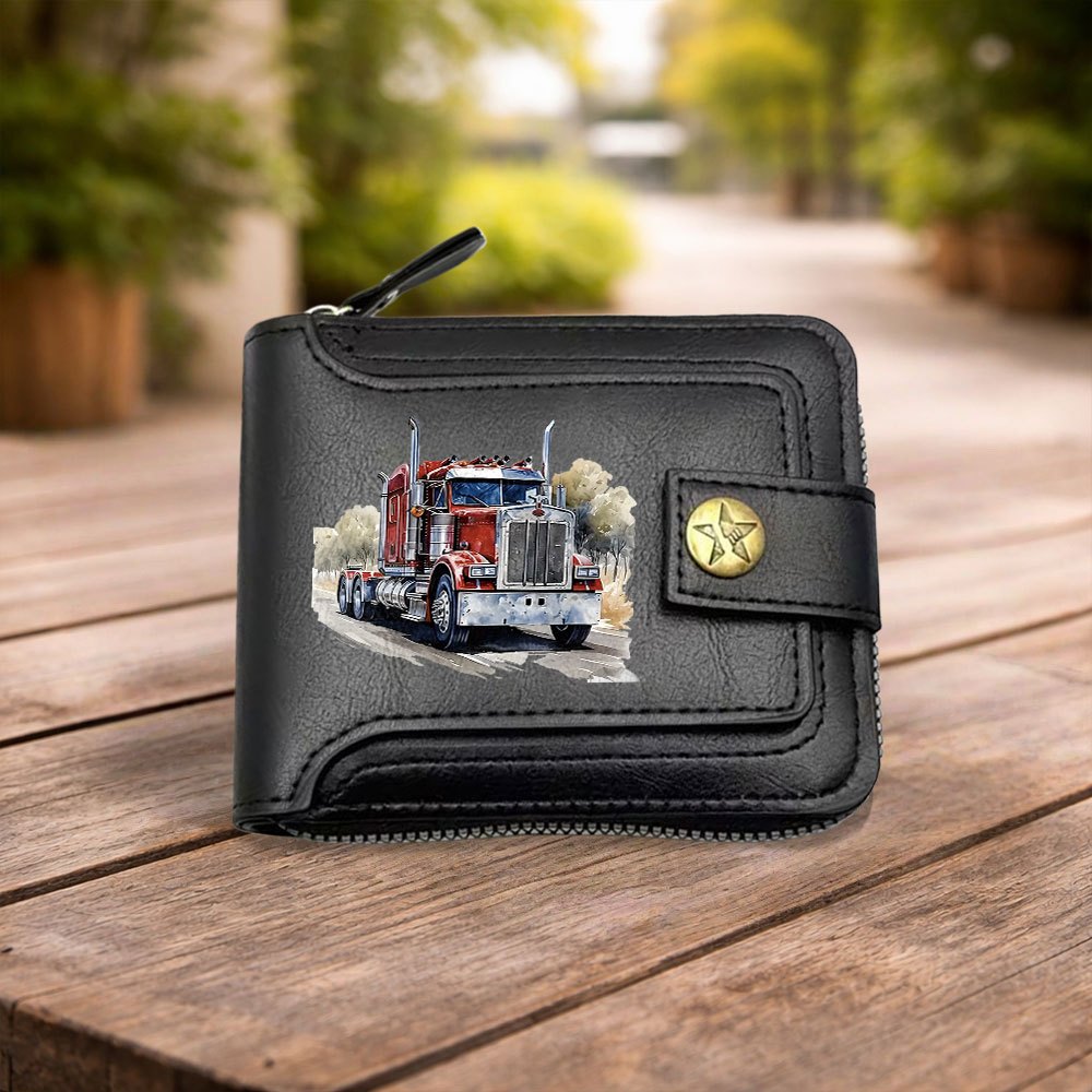 TEMU Truck Large Capacity Durable Vintage Card Case With And Zipper Closure, Suitable For Storing Cash Keys 's License, Ideal For Men And Women'