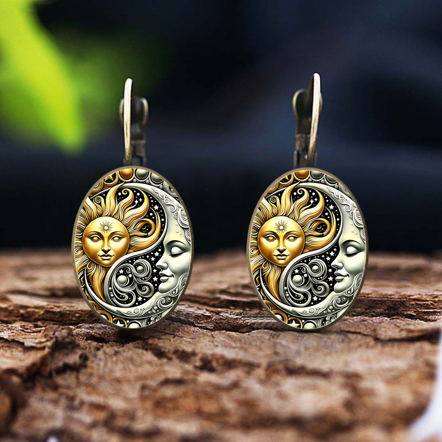 TEMU 2pcs Sun And Moon Earrings, Yin Yang Design, Celestial And Style, Oval Shape, Jewelry, Unique Additions For Christmas, Valentine's Day, Everyday