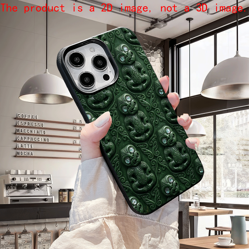 TEMU Phone Case - 2d Flat Phone Case Features Vintage Embossed Maori Style Carving Pattern With Turquoise Eye Stones, Tpu, Compatible With Iphone 17,