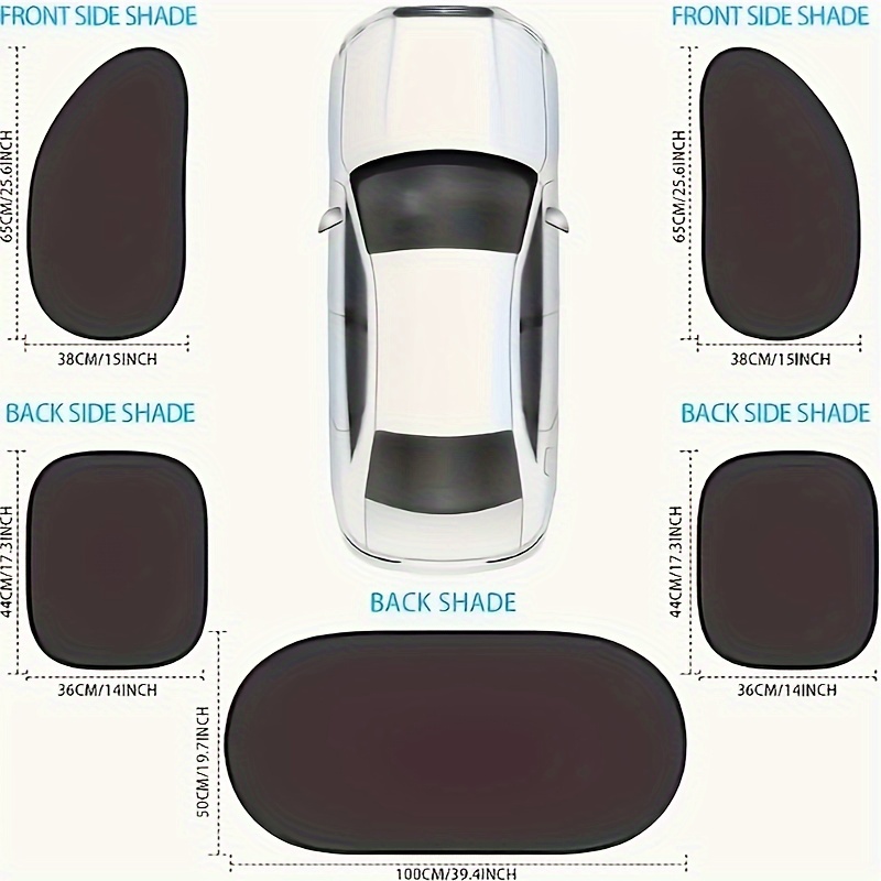 Image of 5pcs Set Of Car Sunshades, Easily Keep Cool And Private. , Suitable For Front Window, Rear Window And Tailgate Windshield. Summer Sun Protection And Heat Insulation, With A Suction Cup! Parking Use