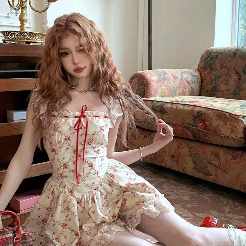 japanese sweet lace cami dress girly waist cinching - Temu Oman