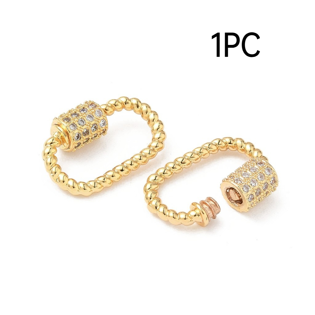 TEMU 1pc 18k Gold Plated Brass Micro Pave Clear Cubic Screw Carabiner Lock Charm, Oval, 19x11~12.5x2mm, For Pendant Necklace Making, Jewelry Clasps