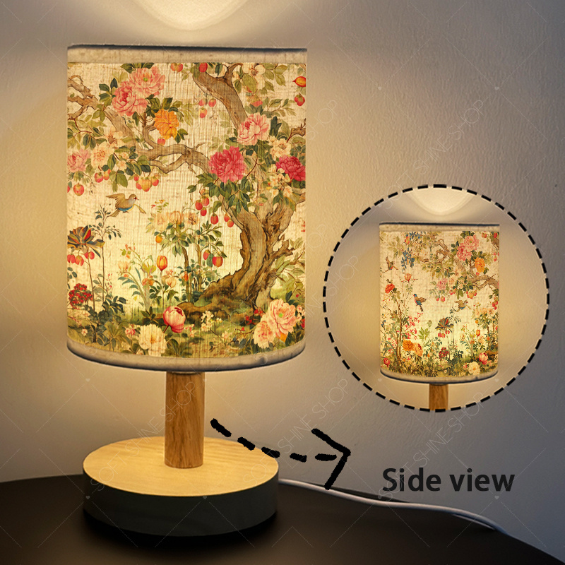 USB-Powered Print Table Lamp with Fabric Shade