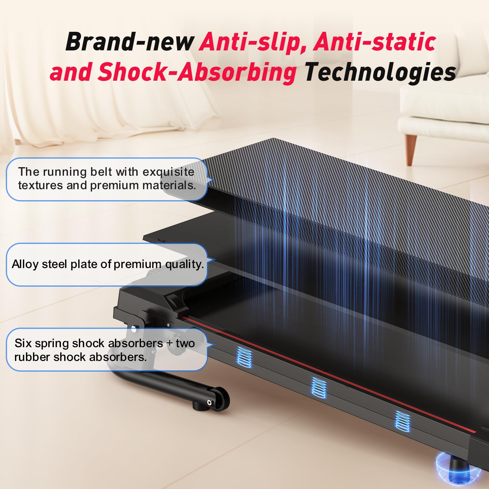 XMKEY Foldable Portable Treadmills for Home with 300 LBS Capacity, APP Control, Compact Small Walking Pad Treadmill for Office, Without Battery