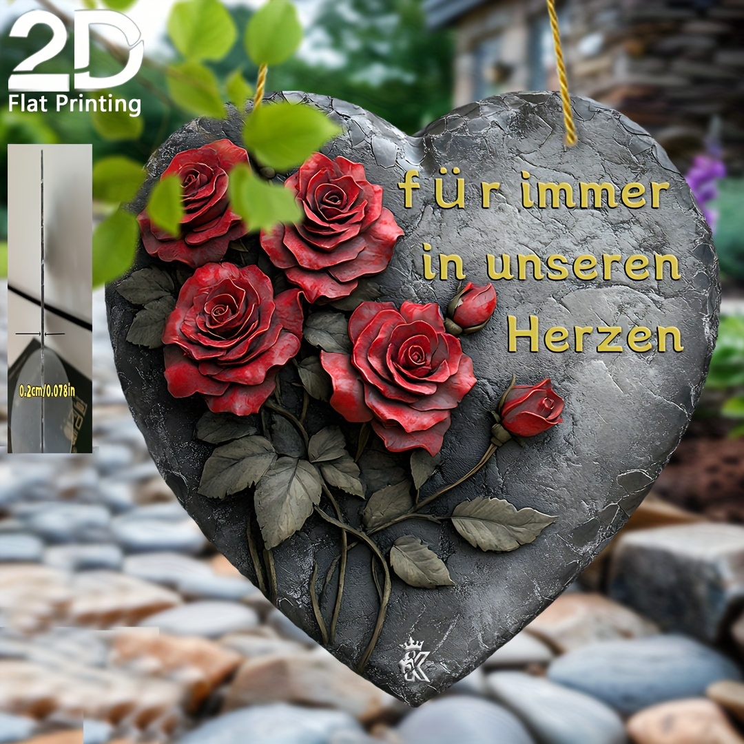 Image of Single Red Stone - Heart-shaped Acrylic Stepping Stone & Memorial Plaque Suitable For Lawns, Patios, Cabins - Elegant Wall-mounted Or Ground Decoration With , Outdoor/ Plastic Stone For, 2d Flat