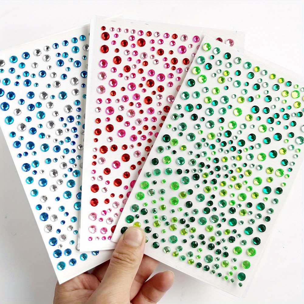 Image of 3pcs Set Blue, Pink And Green Stickers Beauty Diamond Stickers Crystal Craft Stickers Party Cosmetics Used To Decorate Hair, Body, Nails, Phone Case, Decorations
