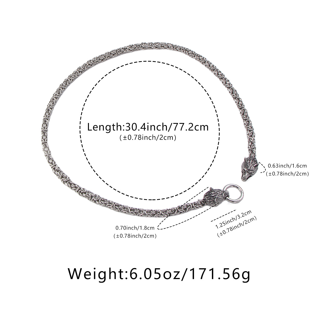 Image of Lnchran 1pc 316l Stainless Steel Norse Wolf Head Byzantine Chain Necklace Vintage Gothic Biker Men Jewelry