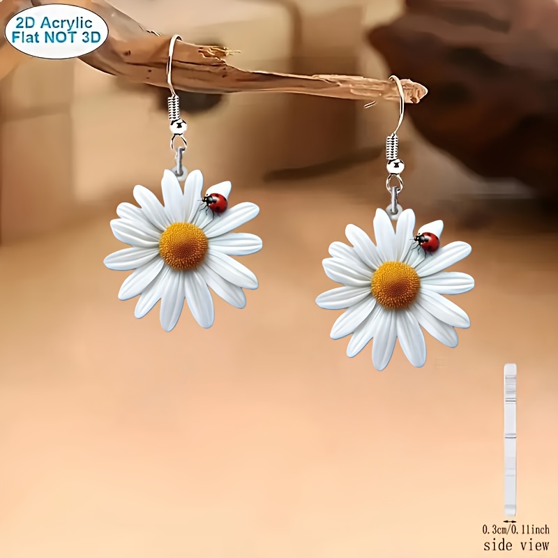 2d flat acrylic ear jewelry flat 1 pair daisy pattern statement acrylic pendant earrings with   perfect gift for pet lovers suitable for women parties and christmas   fashion accessory gift womens accessory