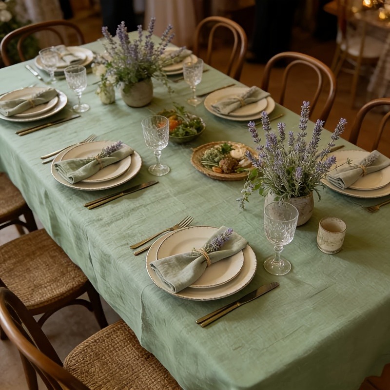 TEMU 1pc Sage Green Tablecloth Rustic Farmhouse Style Washable Rectangular Suitable For Weddings, Bridal Showers, Birthday Parties - Sage Green Table