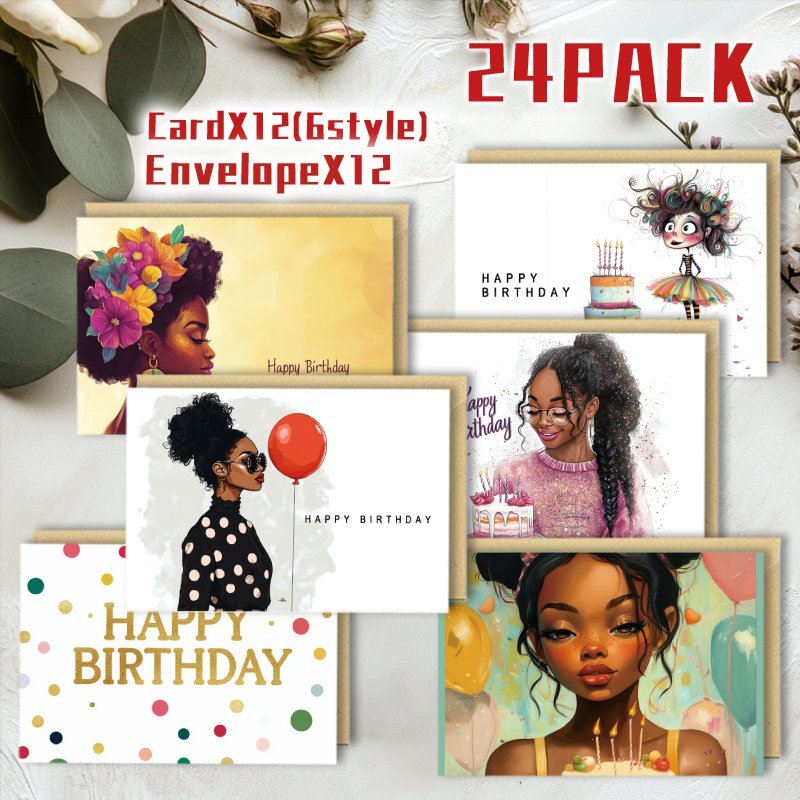 

24-pack Afrocentric Floral Assorted Birthday Greeting Cards With Envelopes, Multi- Celebration Cards , Family, Colleagues, Christmas And New Year's Cards