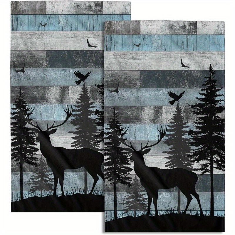 TEMU Of 2 Towels Measuring 18 By 26 Inches Featuring Country Deer Designs, Perfect For A Rustic Farmhouse Look. Soft Dish Towels Are Ideal For Use In