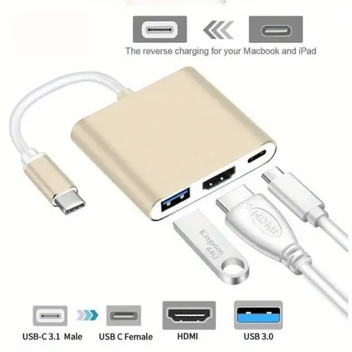 3 in 1 type c to hdtv type c to usb 3 0 87w pd charging splitter multi port hub type c docking