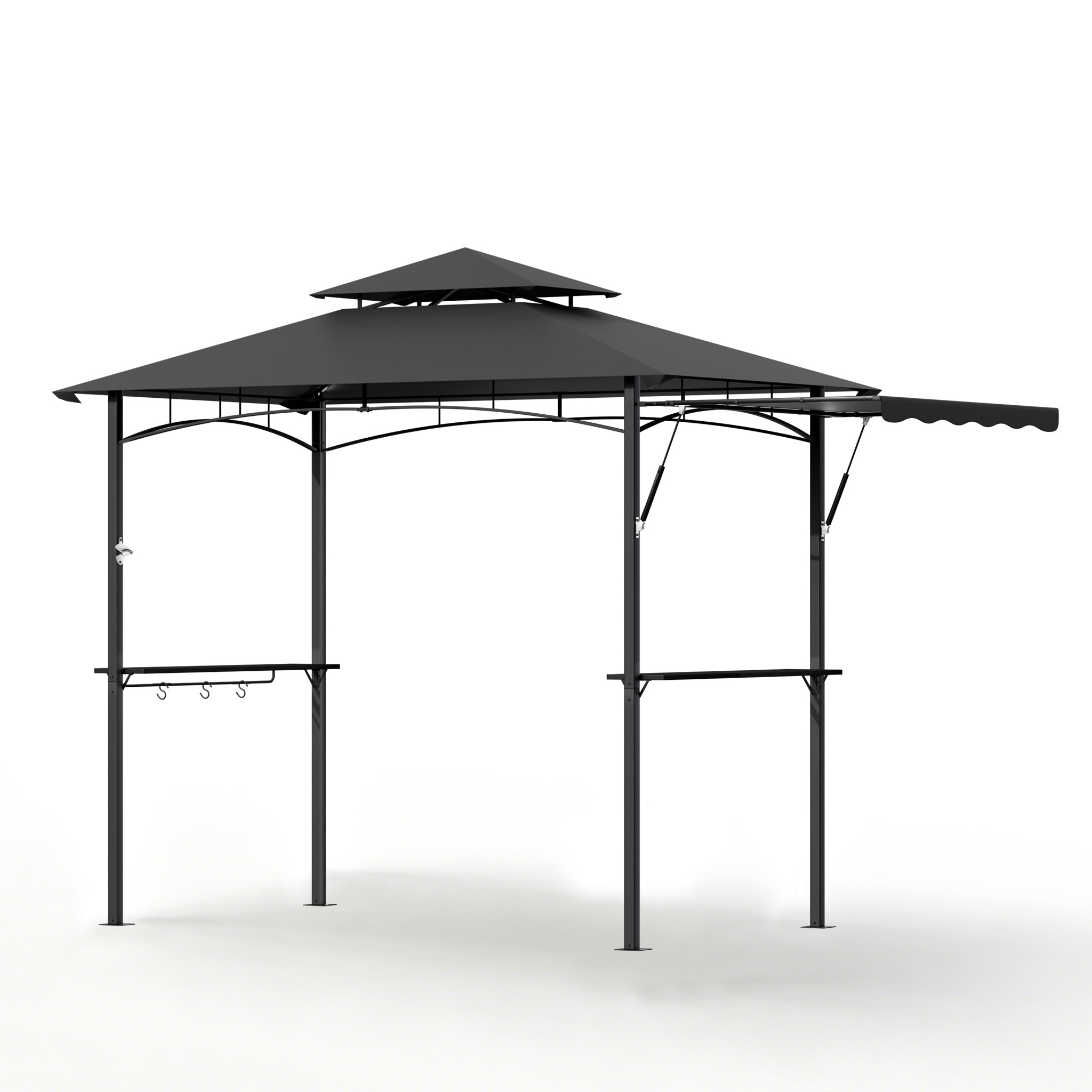 Bbq Grill Gazebo With Hydraulic Retractable Side Awning, 245x141x253cm, With Foldable Side Table, Outdoor Bbq Tent For Garden, Patio, Backyard, Party, Black/grey/beige