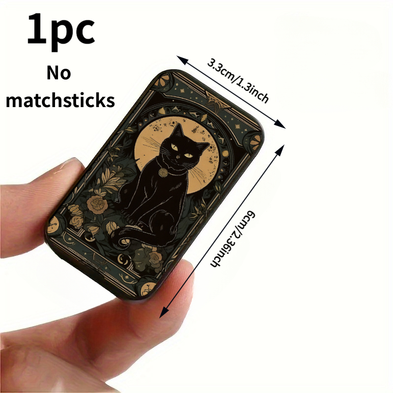 1pc Moon Phase Black Cat Metal Matchbox, Mystical Vintage Tin Storage Box, Portable Slide Cover Small Additions Case, No Matches, Ideal Gift For Halloween Christmas Birthday Collectors
