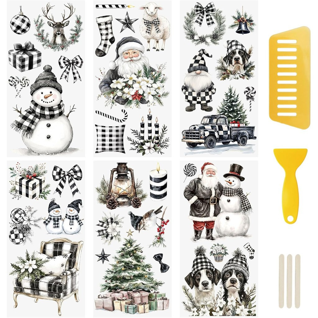 

6pcs Christmas And Pattern Rub On , Christmas Decals For Diy Scrapbooking