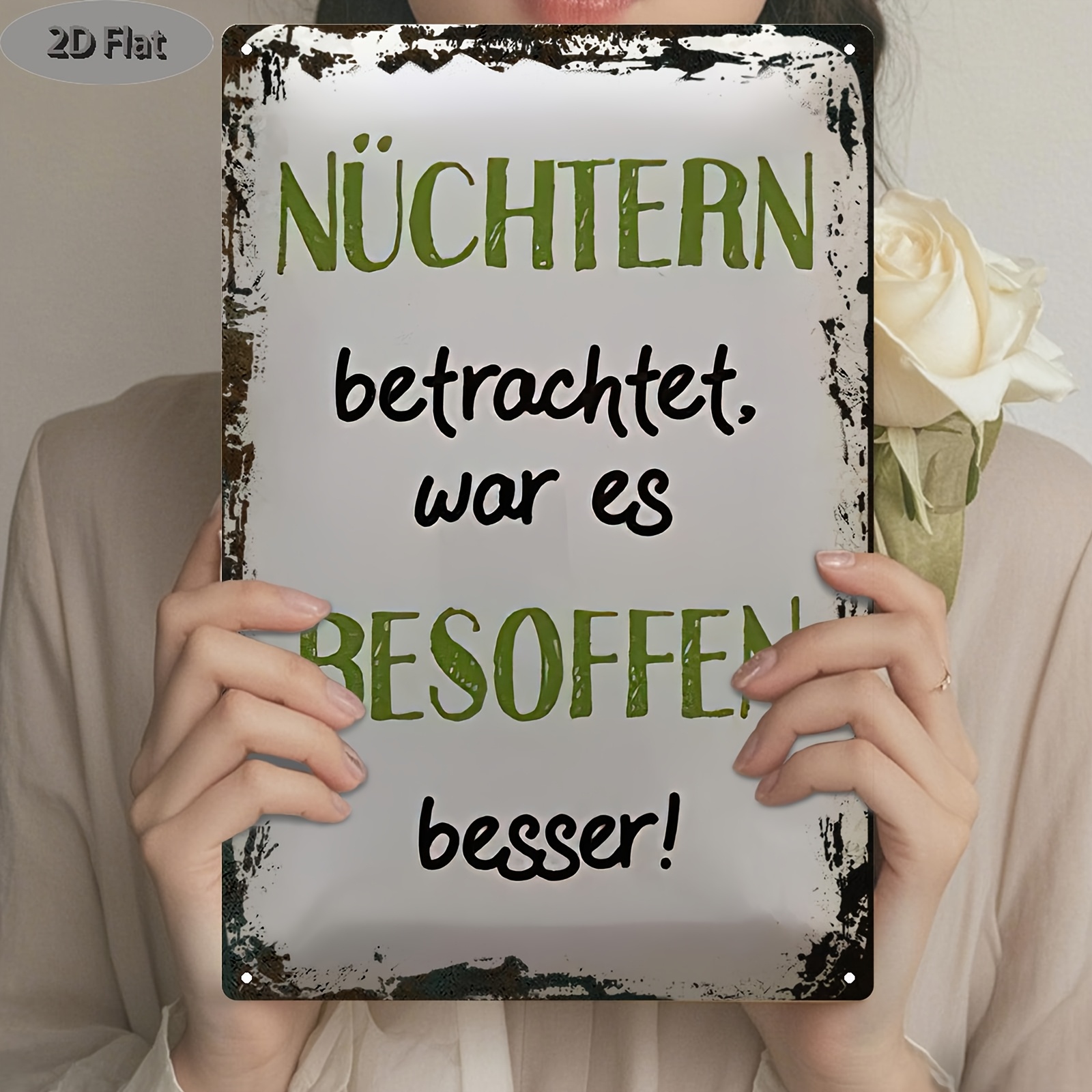 TEMU 2D Flach, [2D Flach] 2D Flach, . Vintage Eisen-Wandschild mit deutschem Spruch "Lieber später " - Rustikale europäische Bar-Deko, 20,32x30,48cm