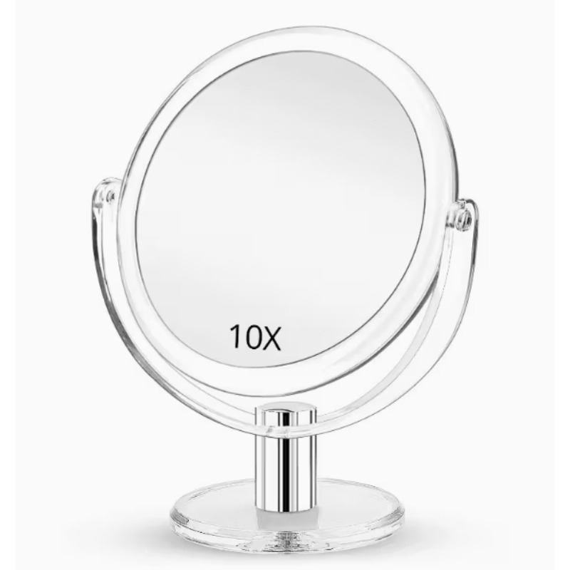 TEMU Specchio per Trucco da 7 Pollici con Supporto - Ingrandimento 1X/10X, Specchio da Tavolo Rotabile a 360簞 per Toeletta, Bagno, Cabina , Portatile