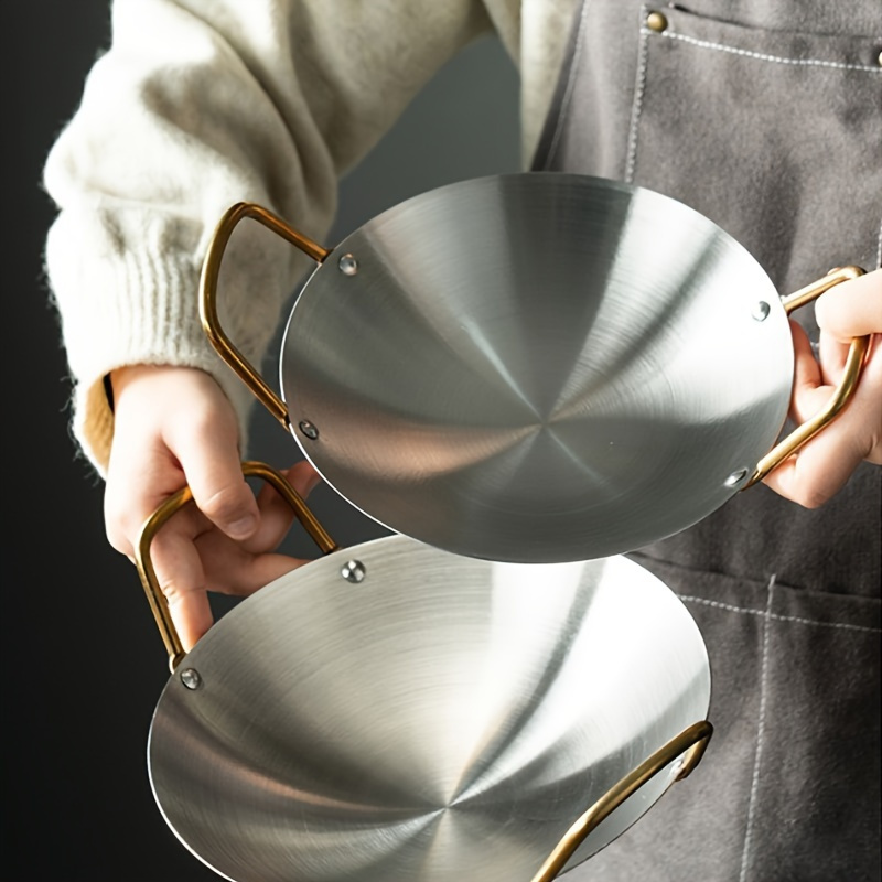 professional stainless steel wok with golden handles thickened round bottom pot for   heat distribution   durable cookware for soups     use stovetop cooking modern kitchenware premium kitchenware culinary tools 1