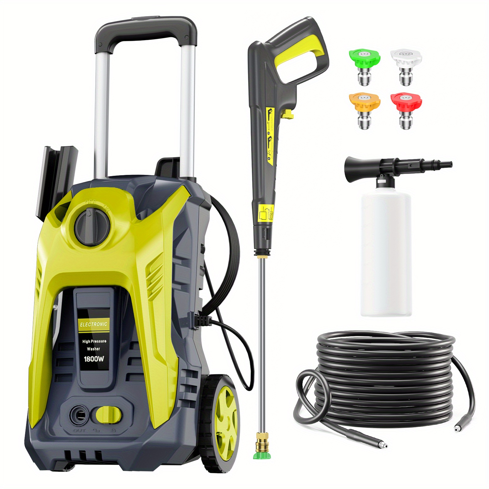 TEMU Pressure Washer Washer 2200psi Max 1.8 Gpm, 25 Ft Hose, Foam Cannon, 4 Nozzles -yellow