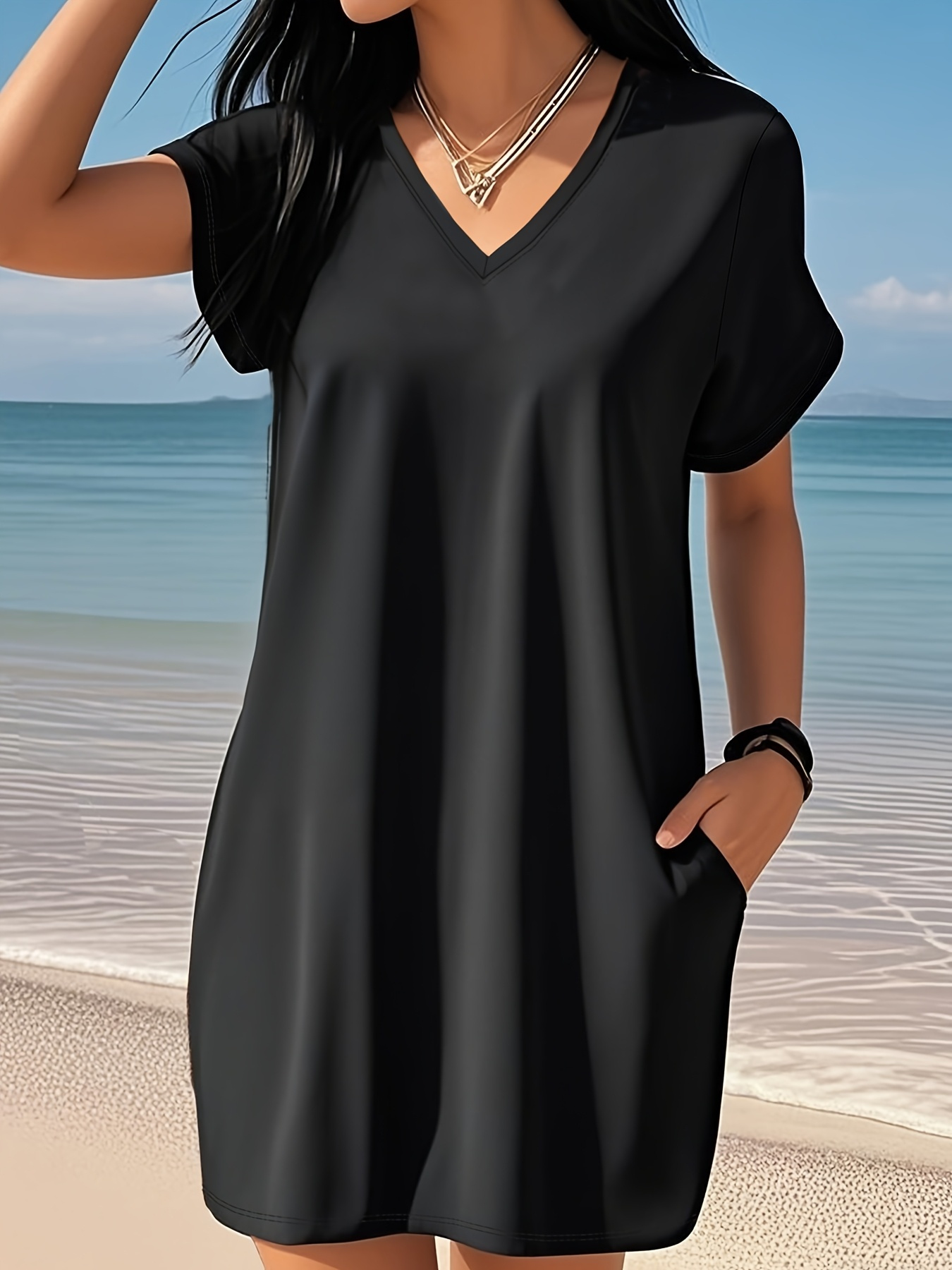 knee length dresses for ladies Karen Kane Short Sleeve A-Line Dress Black Xs / Black