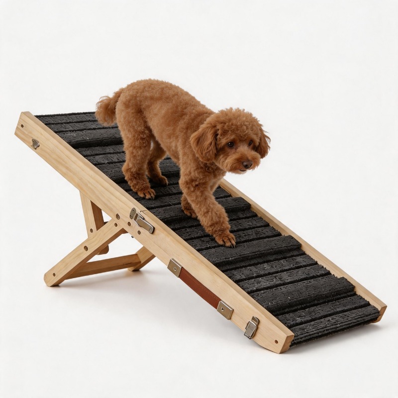 TEMU Foldable Adjustable Wooden Dog Ramp Stairs Size 32.68inch X 11.81inch, Stable X-shaped Support Frame Pet Climbing Ladder With Full Wrap Non-slip