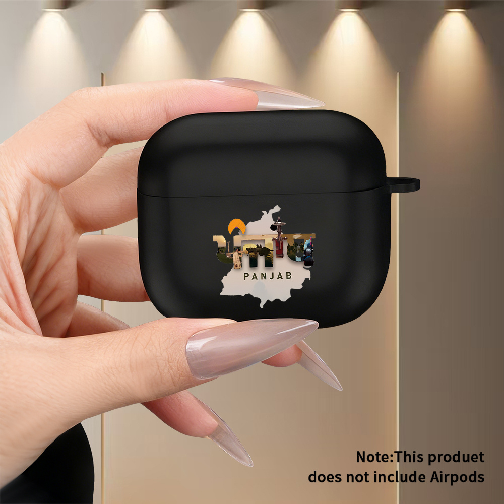 TEMU Fashionable Premium Matte Black Earphone Case (earphones Not Included) With Punjab Map Cultural Element Print, Creative Design, Printed Pattern,
