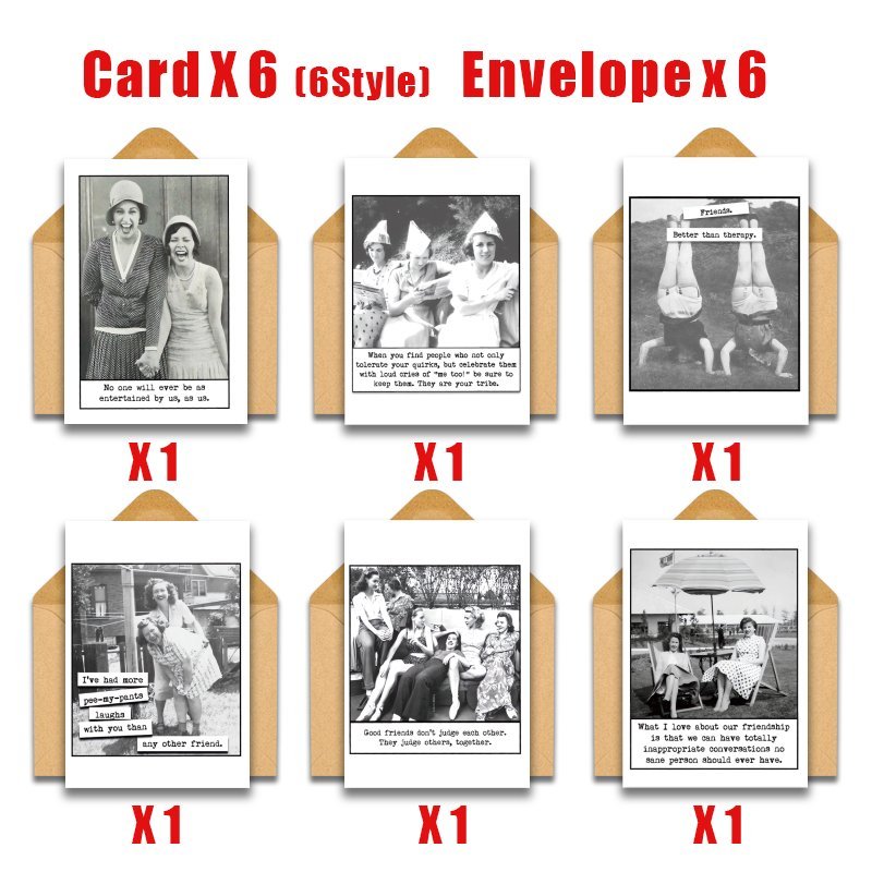 TEMU 12pcs Vintage Greeting Cards With Envelopes, 6 Unique & Funny - , , Sisters - High-quality Paper Cards For , Assorted Greeting Cards
