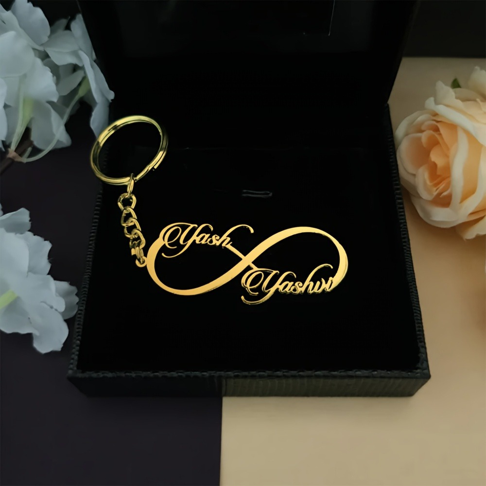 Infinity Symbol Keychain with Chain, Custom Couple Gift