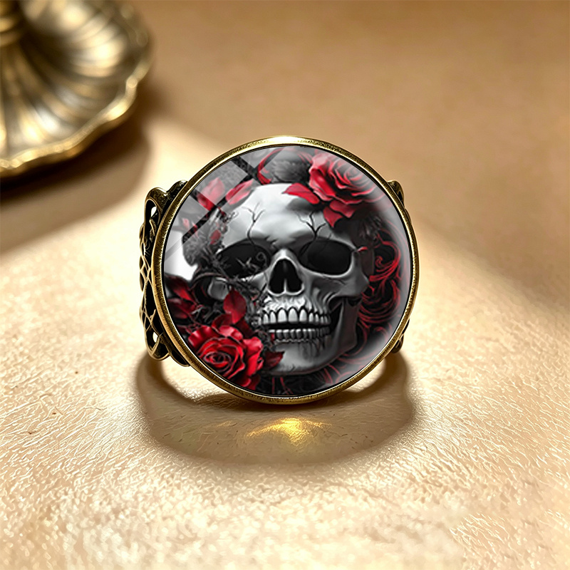 TEMU Bague 1 pièce à en verre gothique avec , roses rouges et épines - Bijou unisexe réglable pour homme et femme, mariage gothique, à toute l'année,