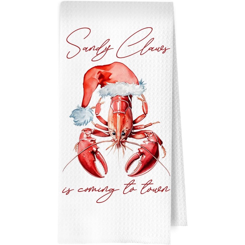 TEMU 1pc Coastal Theme Christmas Kitchen Dish Towel, Featuring A Beach Christmas Design, Lobster-themed Gift, And Lobster Christmas Scouring Pad