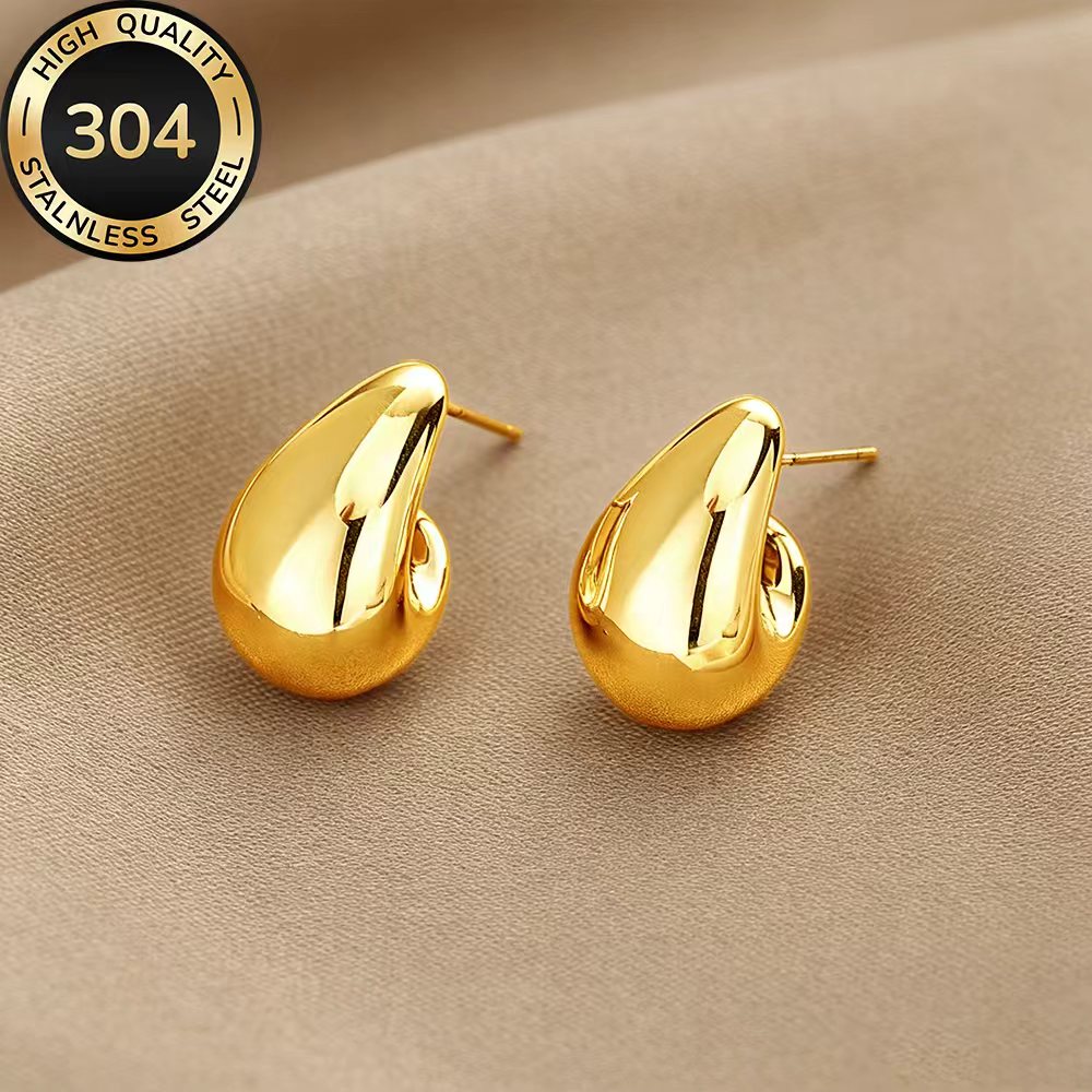 TEMU Pendientes dorados de acero inoxidable hipoalergénico de calidad, resistentes a la decoloración, y elegantes, pendientes de moda para mujer