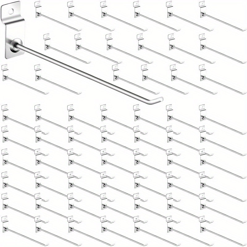   60pcs silvery   hooks assortment set heavy duty slat wall hanging hook garage organization accessories pegboard   display hook for retail home 8 inches 20cm