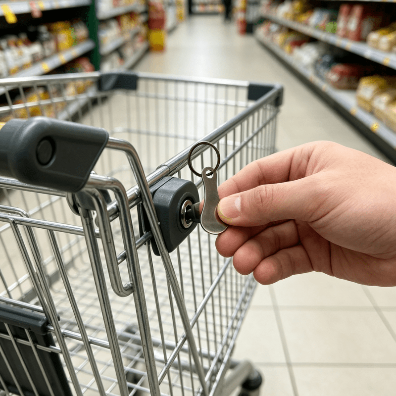 TEMU 1pc Portachiavi Chiave di per Carrello della , Portachiavi in Acciaio Inossidabile per Sbloccare il Carrello, Accessorio Portachiavi in Metallo