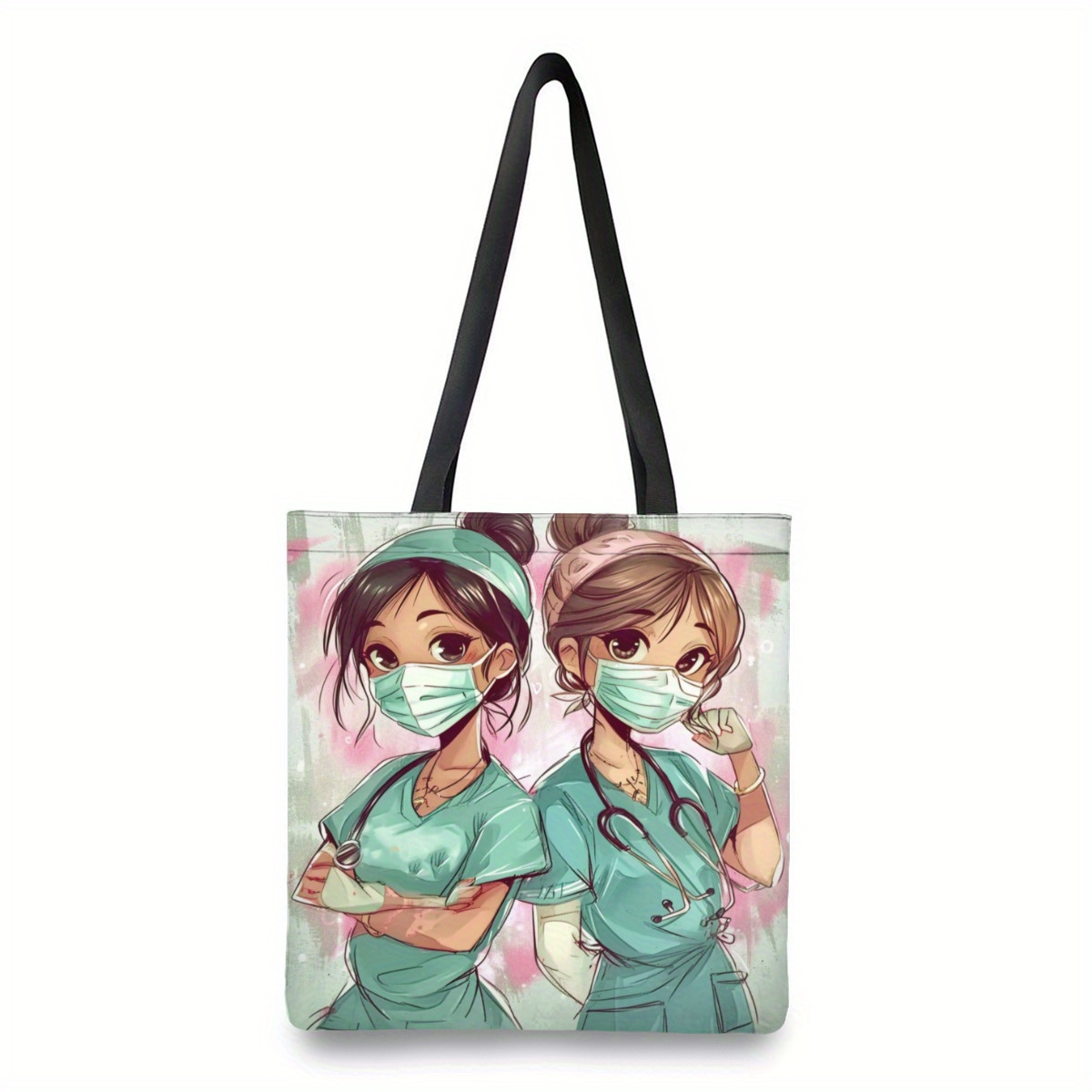 

1pc Nurse Printed Tote Bag, Shoulder Bag, Underarm Bag For Shopping