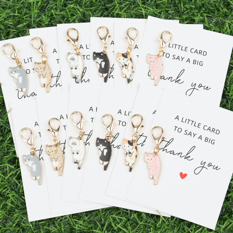 TEMU 6pcs, 12pcs Cute Animal Cat Pocket Tokens, Thank You Cards, And Charming Cat Keychains For Coin Purses, Book Decorations. Adorable Hanging