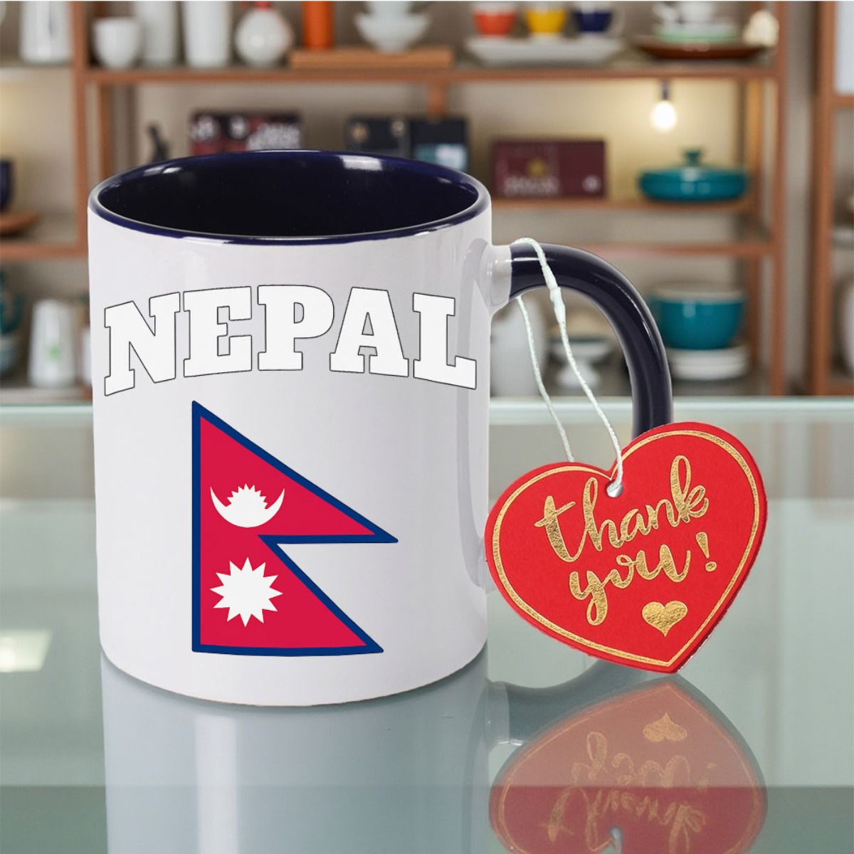 1pc Nepal Flag & NEPAL Text Ceramic Mug - 11oz Coffee Cup with Nepal National Emblem Print, Tea Cup for Home, Office, Holiday Gifts (Scratch-Resistant)