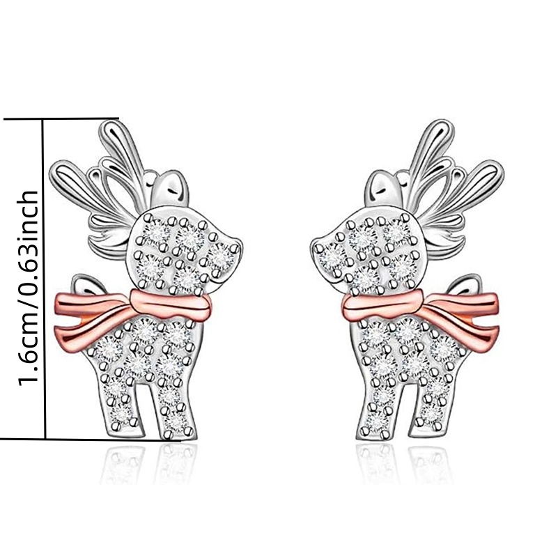 Cute Reindeer Stud Earrings with Zirconia